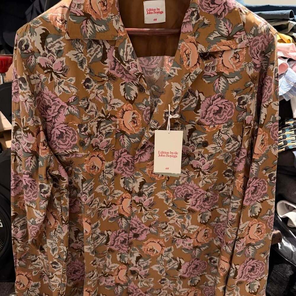 H&M Edition by John Boyega Floral Long Sleeve Camp Collar Shirt